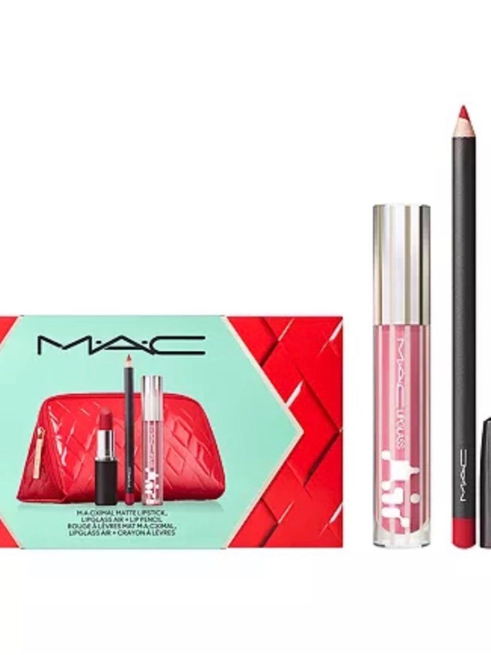 MAC Cosmetics Red Lipstick, Lip Liner & Gloss Trio with Red Pouch